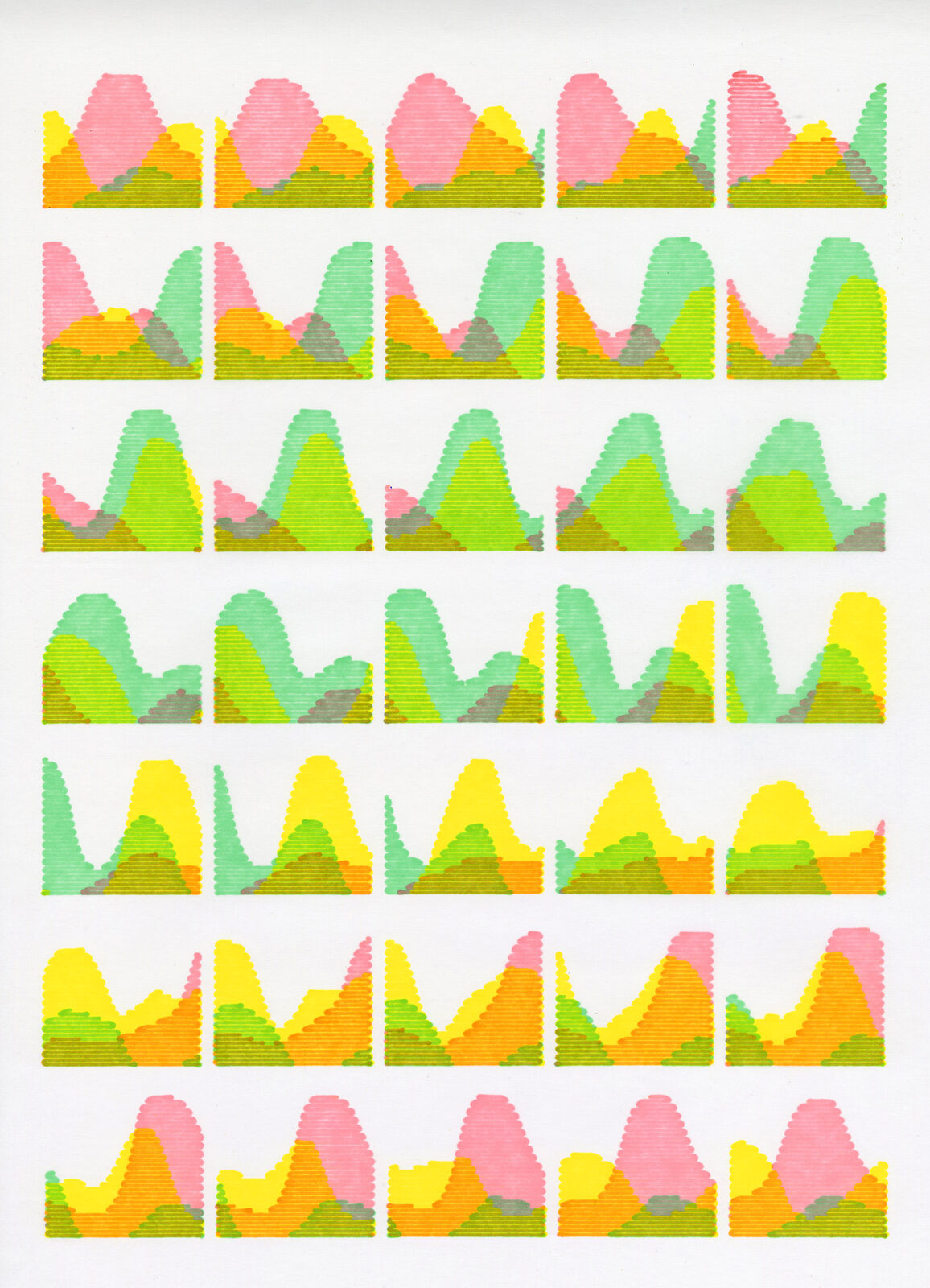 Daniel Savage colorwaves panoramic strip, horizontal gradient landscape pen plotter print, generative art illustration