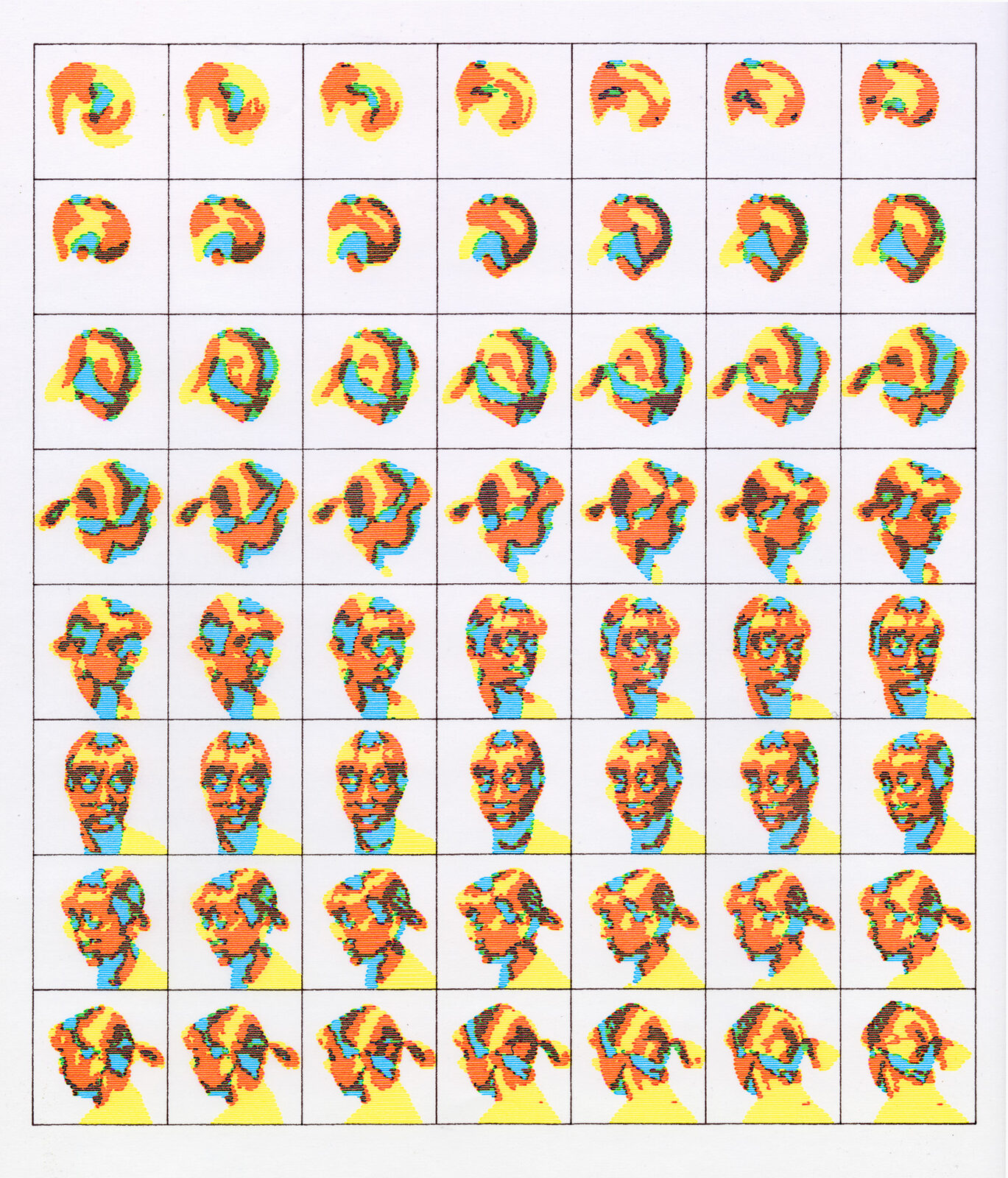 Daniel Savage portrait 01, pen plotter line-drawn portrait with detailed facial features, experimental generative illustration and fine art