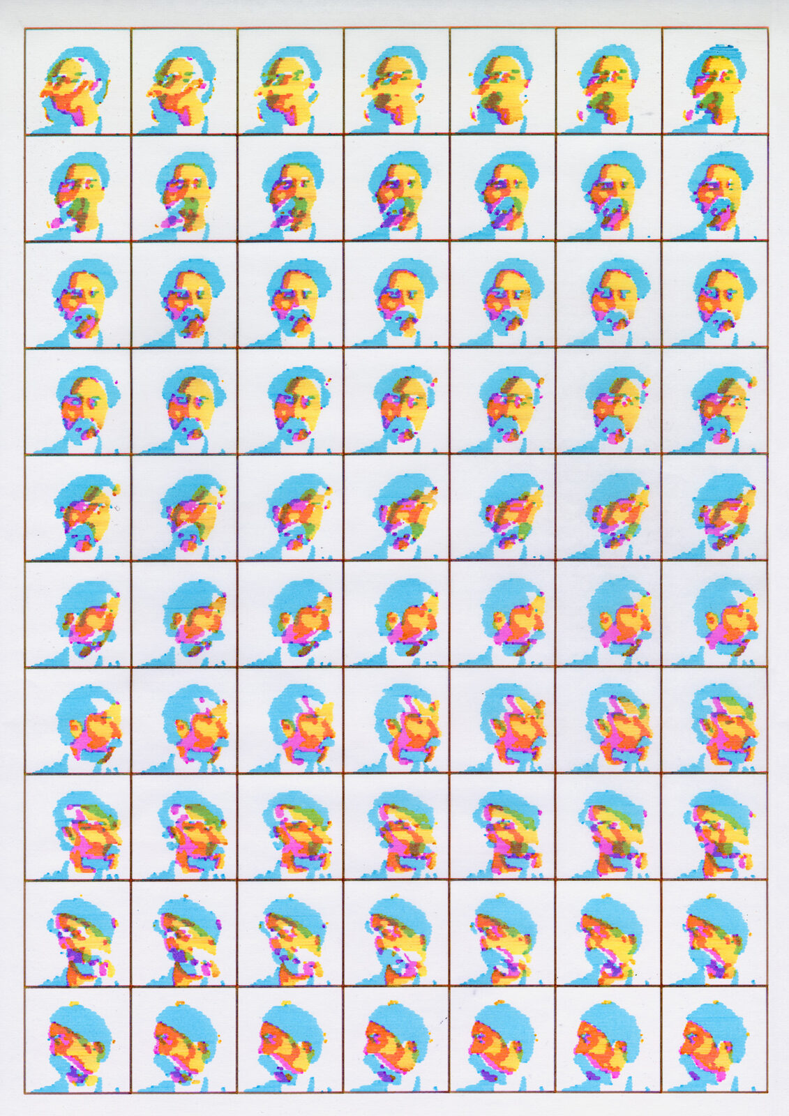 Daniel Savage portrait 02, pen plotter line-drawn portrait with layered contour lines, experimental generative portrait illustration